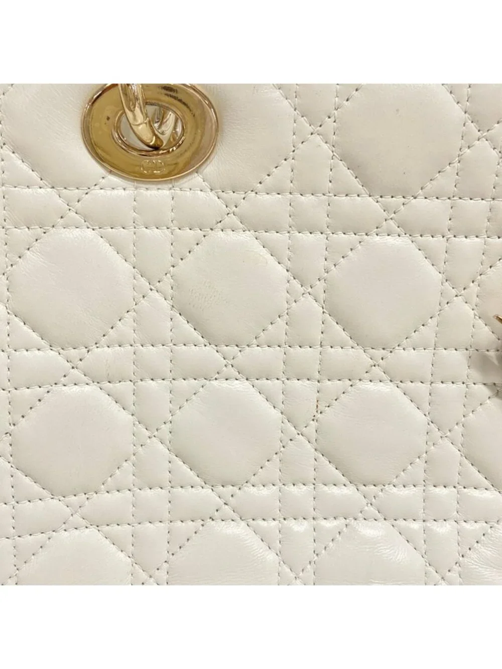 Dior Handbag Lady Bag White Gold Leather